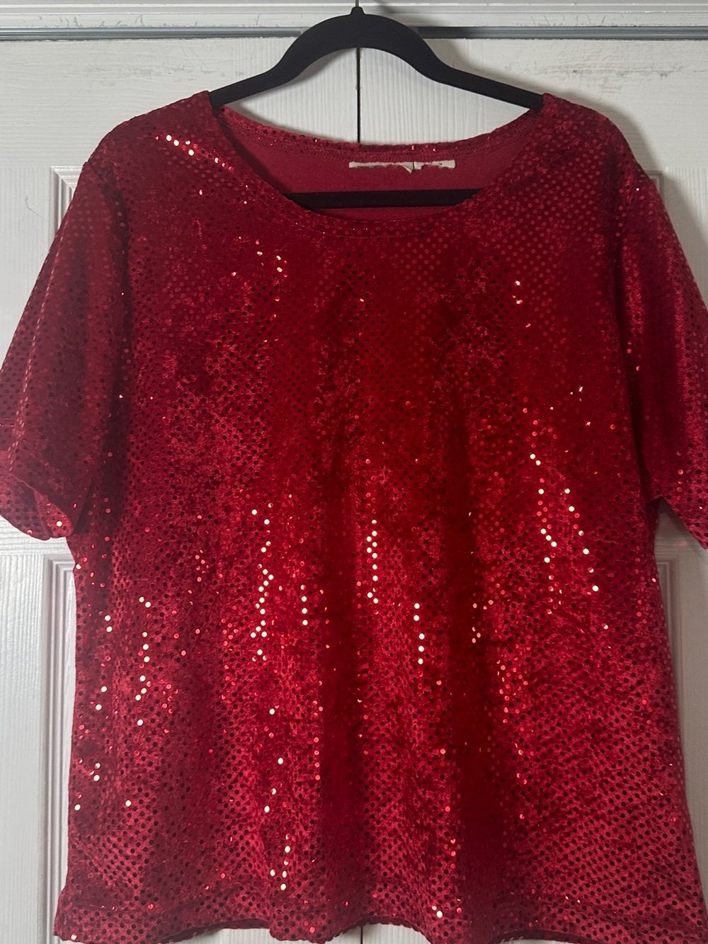 Red Sequin Short-Sleeve Women's Top